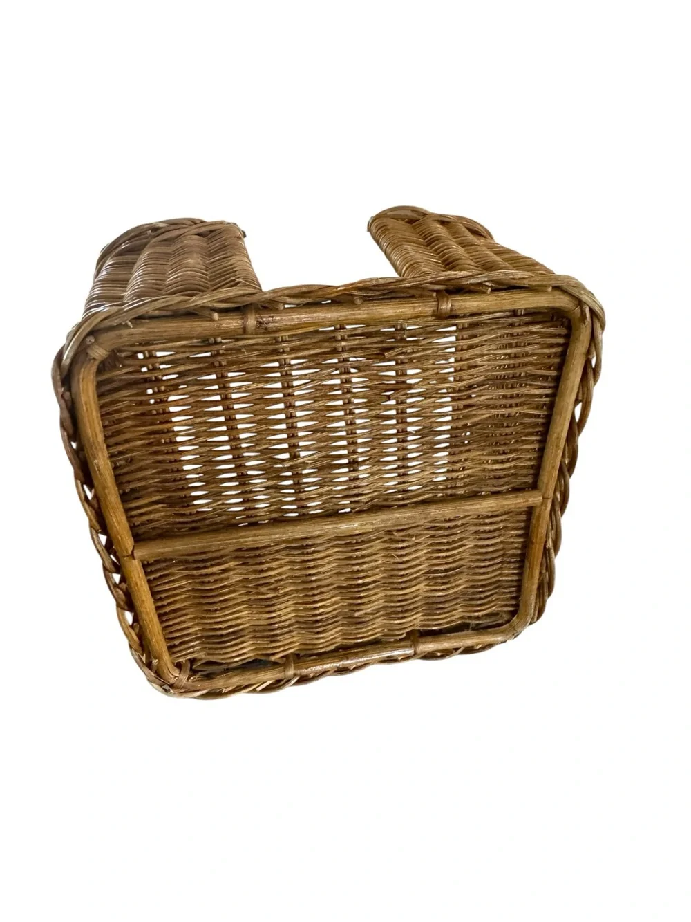 Vtg Woven Wicker Gathering Basket Square Open Sides Cottage Shabby Farmhouse